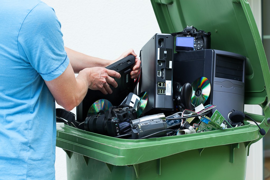 Electronics in a garbage bin